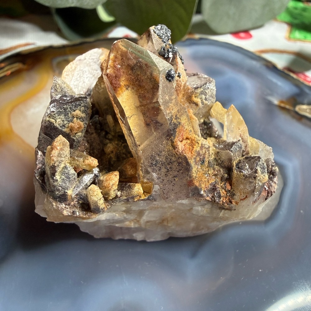 Sunset Phantom Quartz Cluster with Hematite Inclusions from India